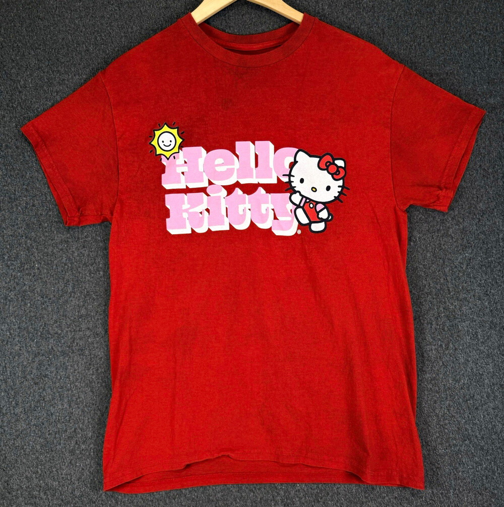 Hello Kitty Sanrio T-Shirt Medium Red Double Sided Positive Vibes Cotton